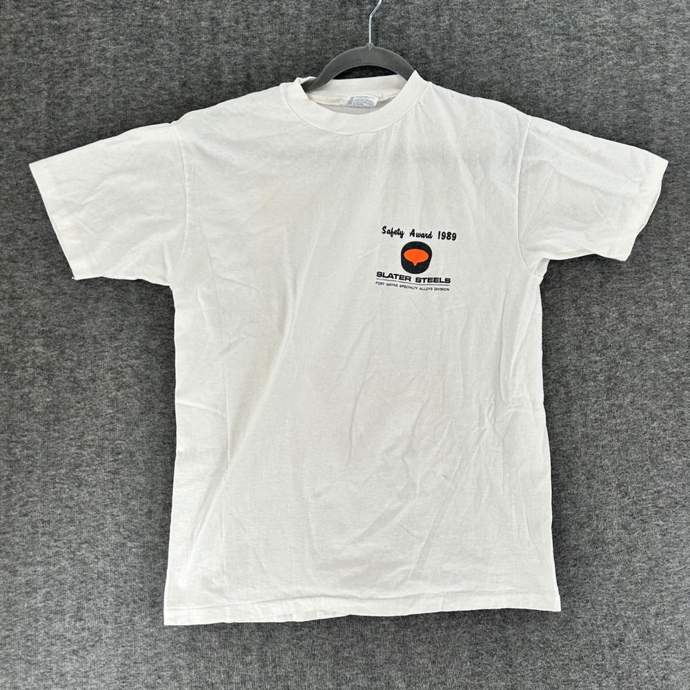 Vintage 1989 Slater Steels Safety Award Hanes Beefy-T Single Stitch Shirt L USA